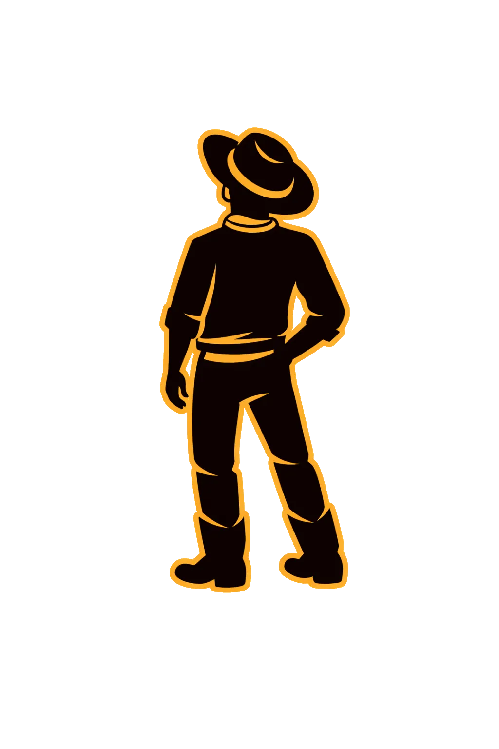 Cowboy looking at logo